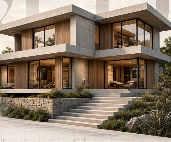 Casa contemporánea de concreto, madera y vidrio en Santander (imagen de ejemplo)