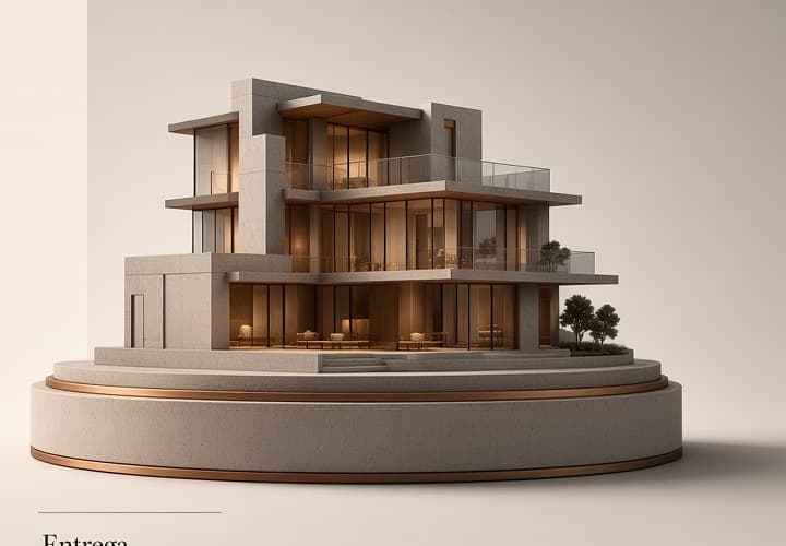 Scale model of a finished house with warm interior light (sample image)