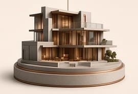 Finished house model with warm light, handover stage (sample image)